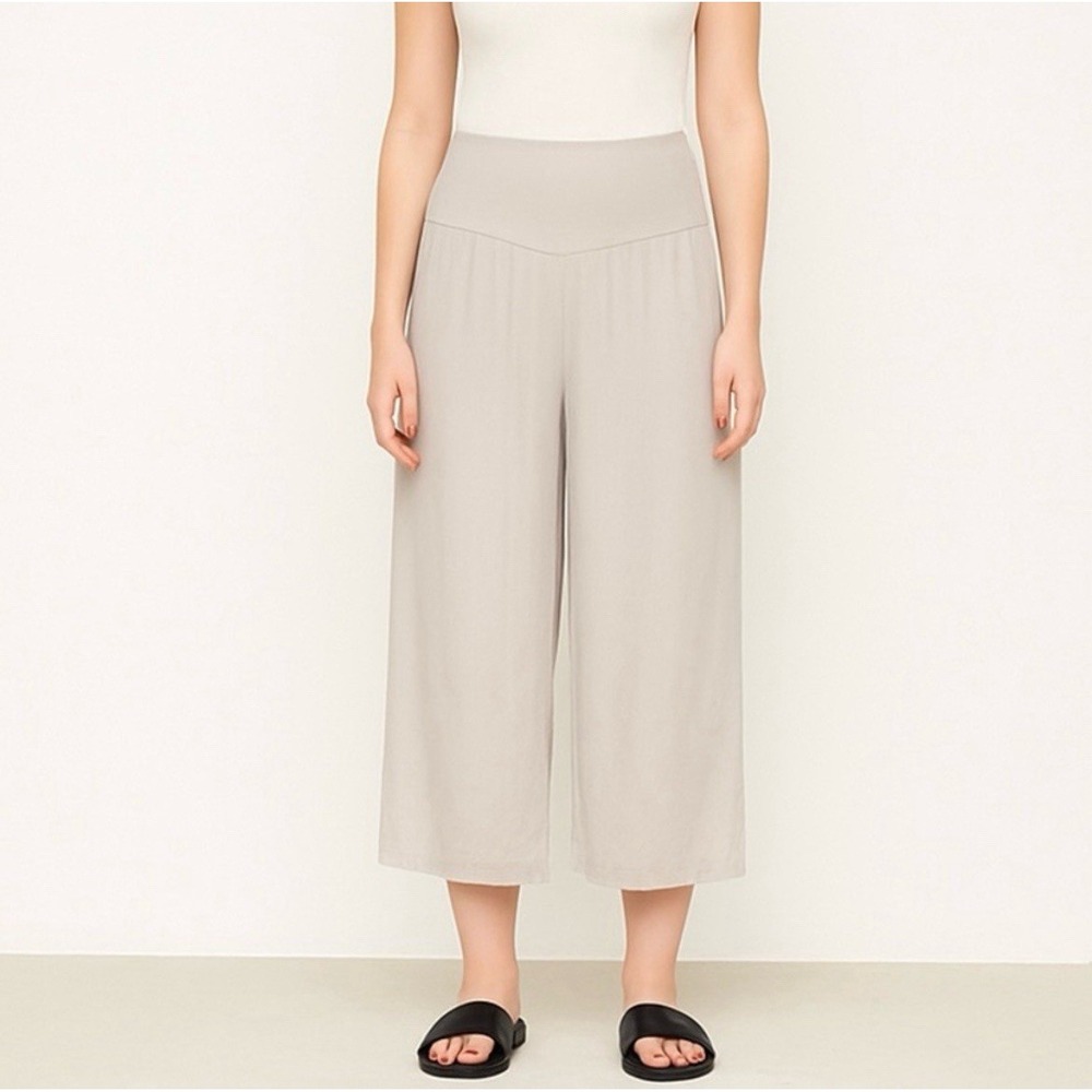 Coco + Carmen Womens Tan Linen Blend Flowy Neutral Cropped Pants L/XL Lagenlook